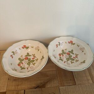 Vintage Floral Strawberry Ceramic Serving Bowls - White and Green
